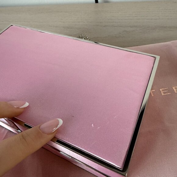 NWT Sophia Webster Clara Clutch Box Bag Pink Satin With Chain Strap - Picture 7 of 12